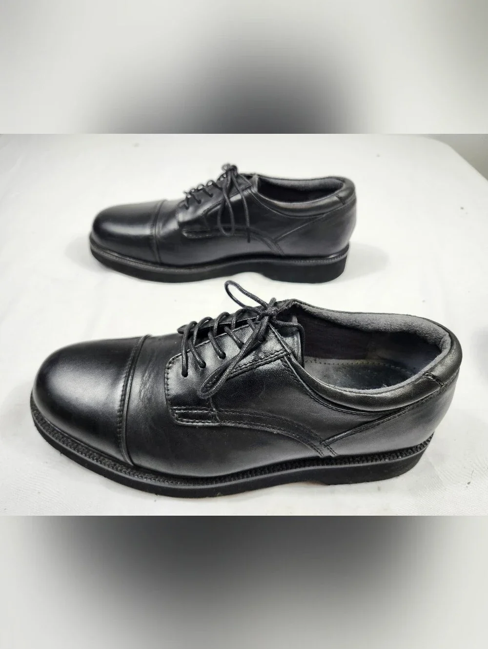 Dockers Mens 9 M Black Leather Cap-Toe Derby Shoes Lace Up